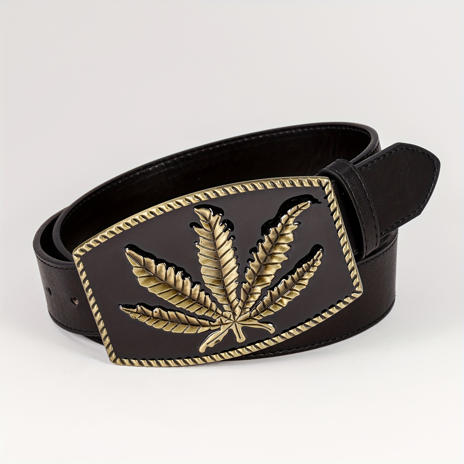 Golden Maple Leaf Square Buckle Leather Belt